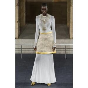 CHANEL white cotton 2019 19A NEW YORK SEMI SHEER MAXI Dress 42